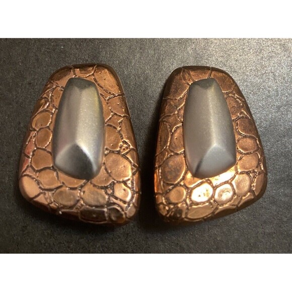 Runway Vintage Monet Copper & Silver Clip On Earrings Signed Statement Jewelry - Picture 1 of 7